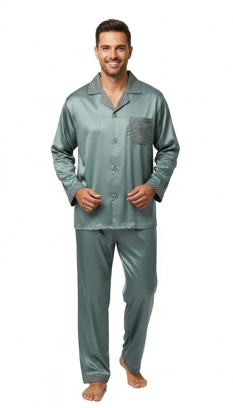 Oppland Erkek Pijama Takımı Saten Kumaş Klasik Model Cepli Rahat Tam Kalıp OPEPT26PIEROMOD90